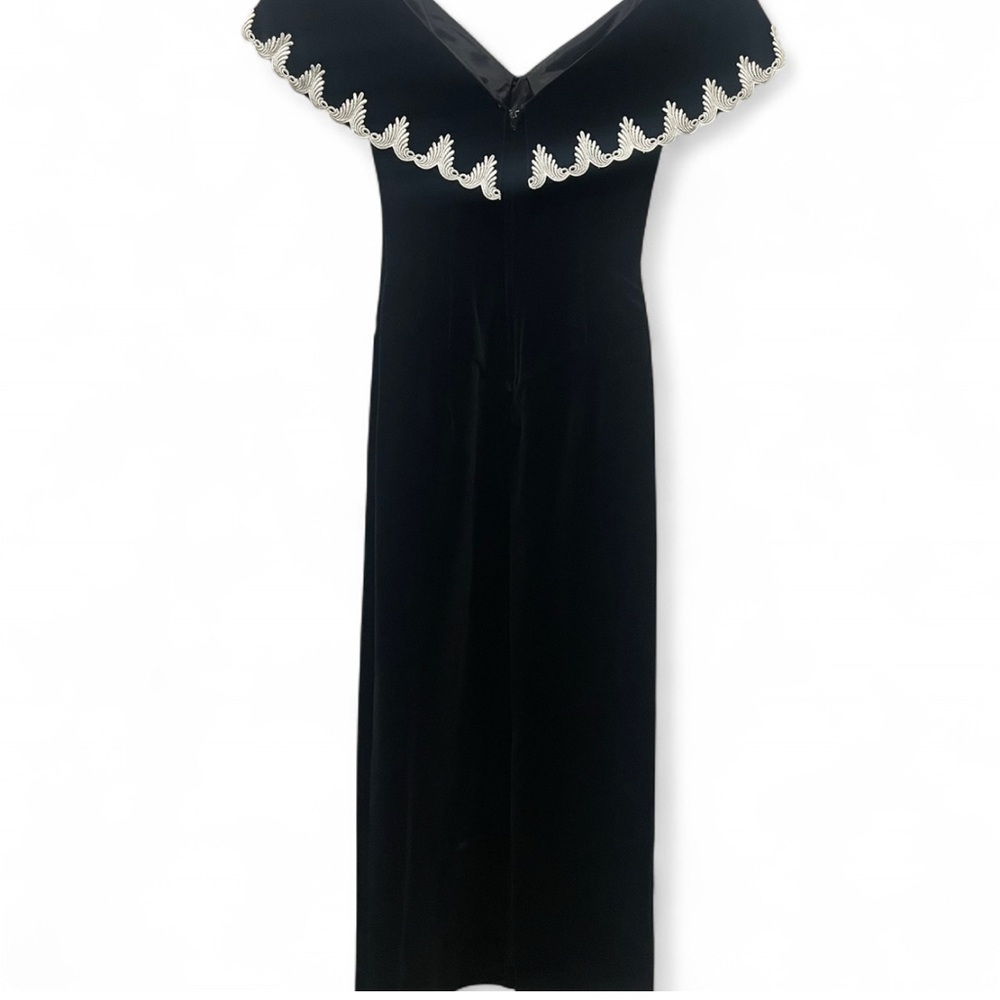 Vintage 80's Black Velvet Off-The-Shoulder Evening Dress - Picture 2 of 8
